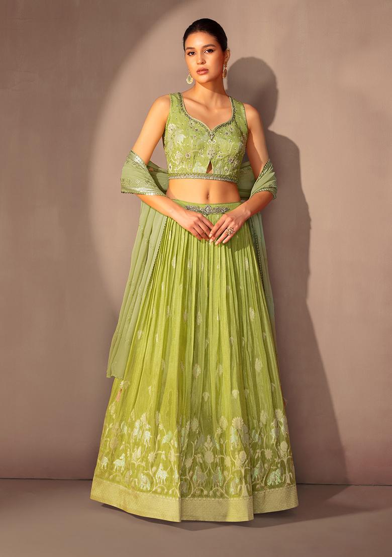 Buy Green Printed Sequence lehenga And Drapped Blouse Online for Party,  Wedding - Kzari – Kzari - The Design Studio