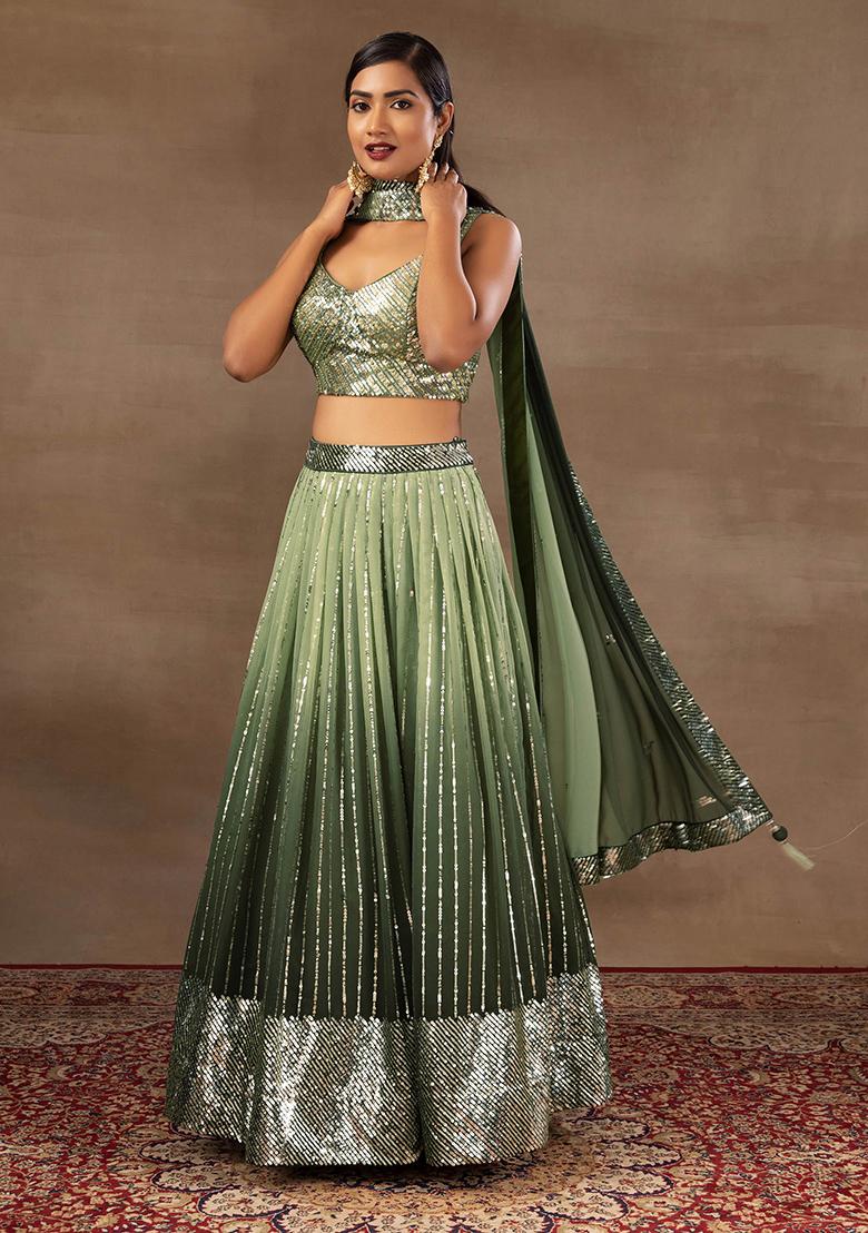 Half Saree Lehenga With Pavadai Dhavani in Yellow Color Lehenga With Green  Blouse and Dupatta in USA, UK, Malaysia, South Africa, Dubai, Singapore