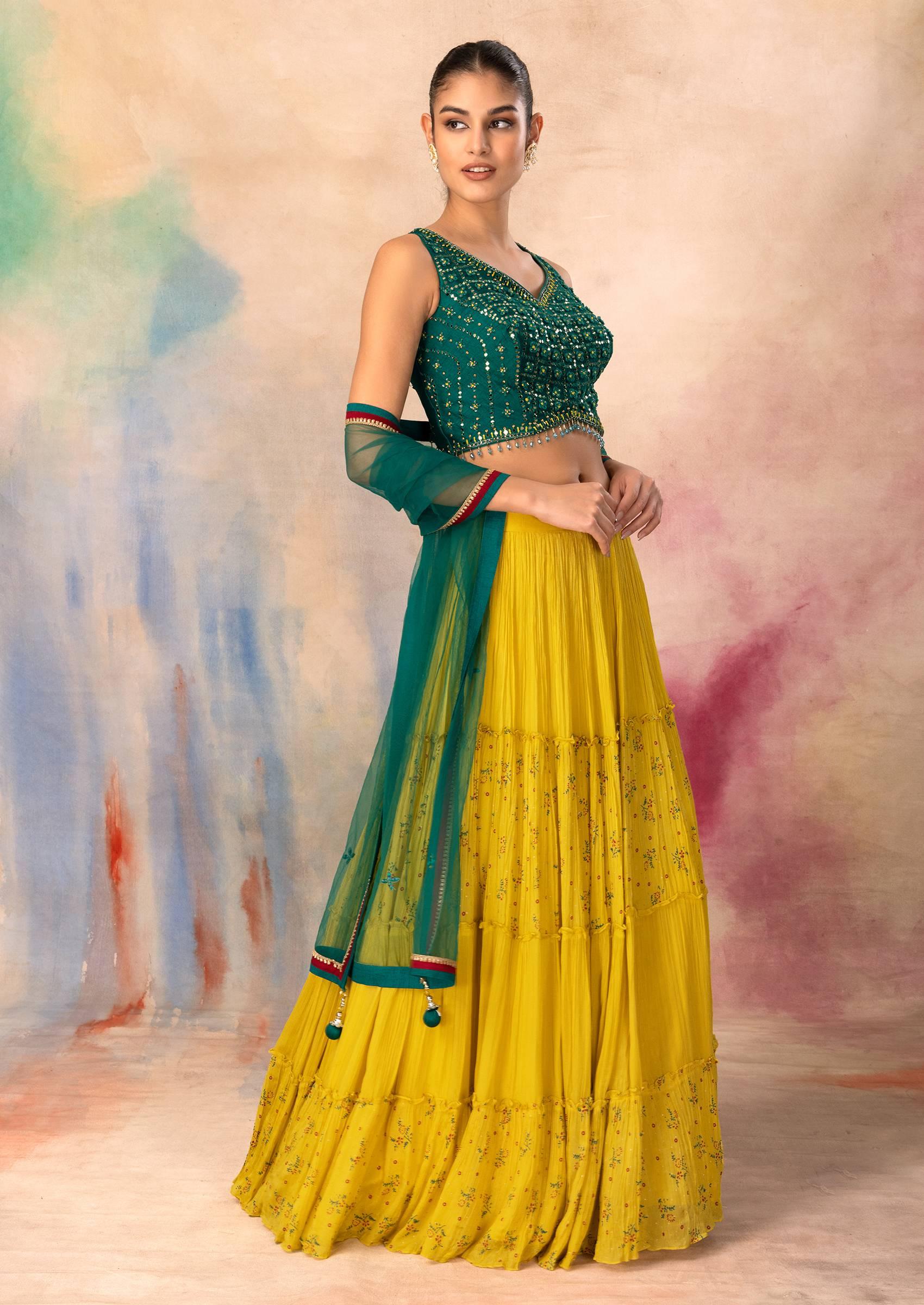 Indian Bridal Wear - Kreeva Green and Yellow Lehenga by B Anu Designs