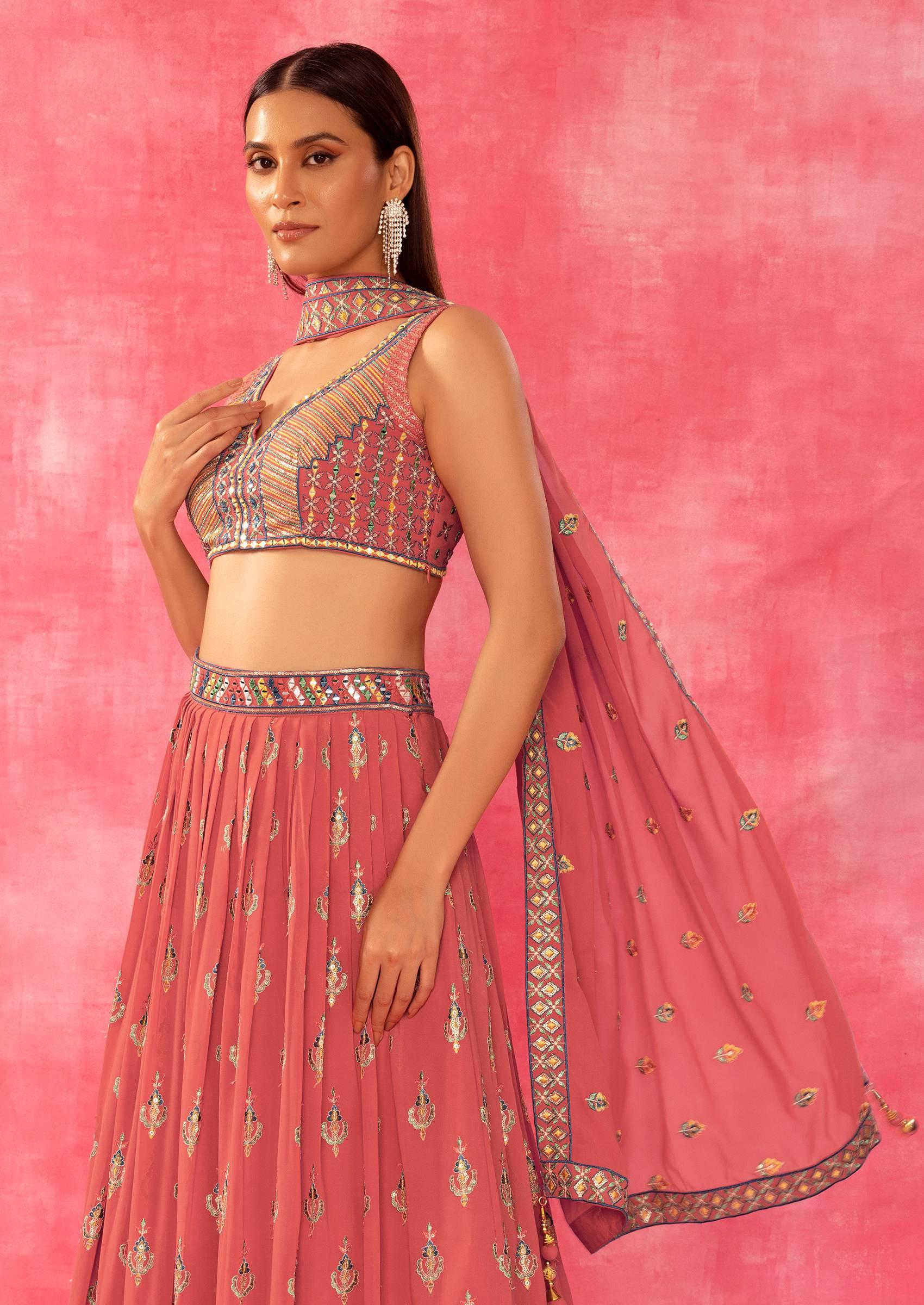 Designer Yellow Lehenga Matched With Pink Net Blouse ( Festival Discount)  #28714 | Buy Online @ DesiClik.com, USA