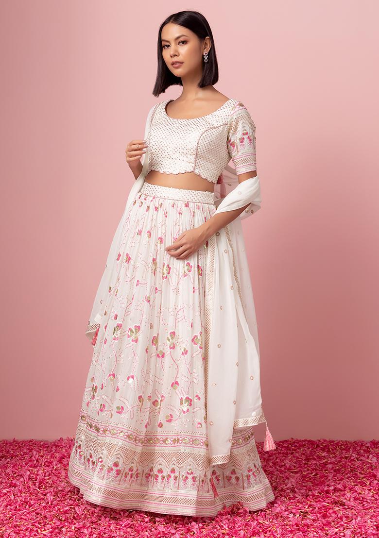 Buy Women's Semi-stitched Embroidered Net Lehenga Choli with Dupatta set ( White to Pink) Online at Best Prices in India - JioMart.