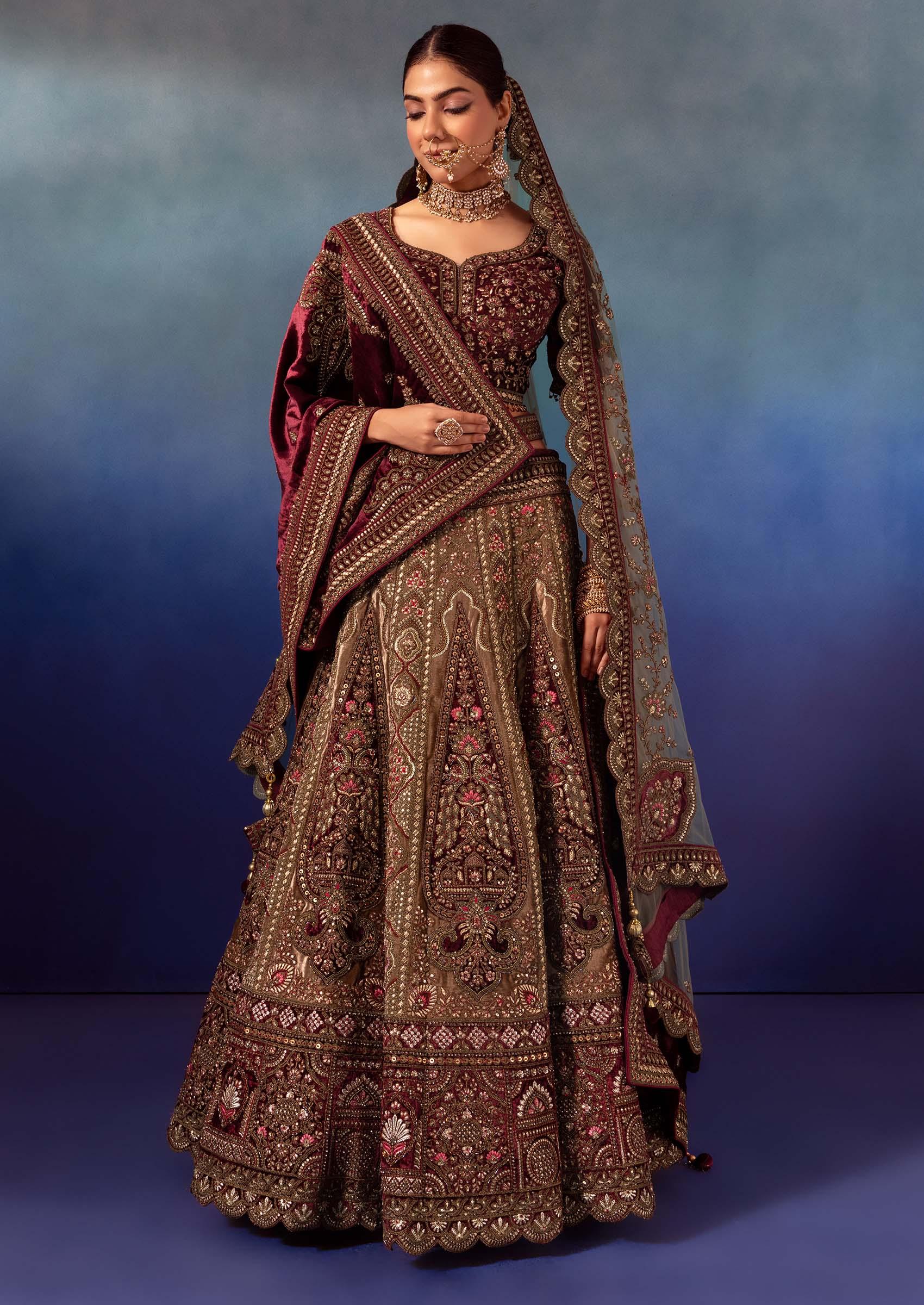 Sabyasachi Inspired Dark Burgundy Wedding Lehenga Set | Indian bridal  dress, Indian groom wear, Indian bridal outfits