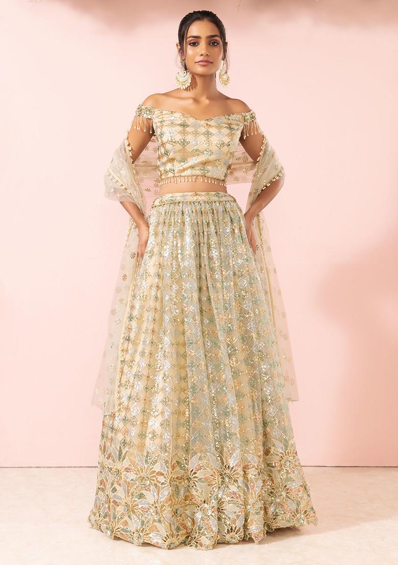 Buy Fashion Club De Golden Women's Off Shoulder Blouse with Circular lehenga  Wear Semi Stitched (Party Wear_DRESS_FCG10_$P Light-Green Free Size) … at  Amazon.in