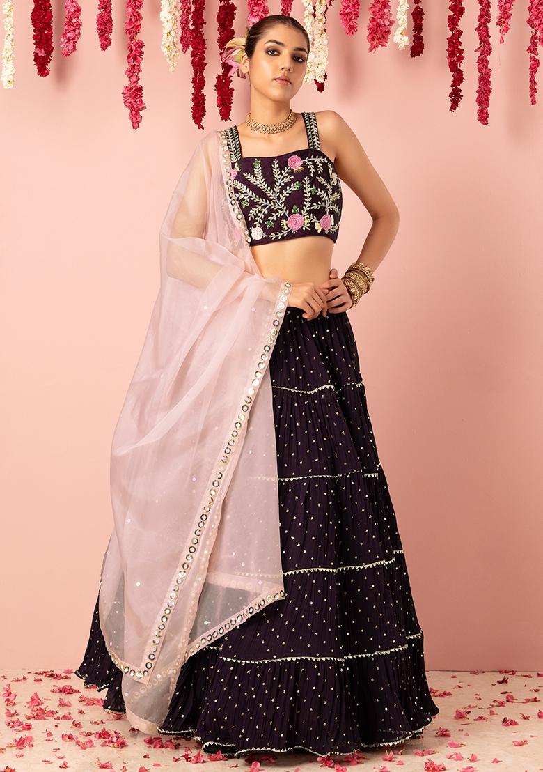 New Attractive Embroidered Black Lehenga With Butti Work and unstitched  Embroidered Work Pink Blouse