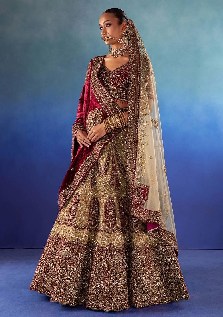 maroon velvet embroidered bridal lehenga choli 1906