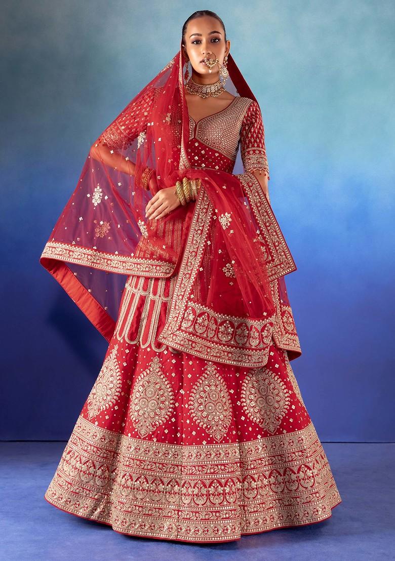 Red Color Lehenga Ready To Wear With Unstitched Blouse, Sequined Embroidered, Dupatta Along, outlet Wedding Favor / Anniversary Gift, Beautiful