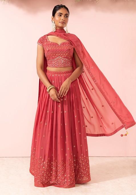 Pink Sequin Boota Embroidered Lehenga Set With Embroidered Blouse And Dupatta