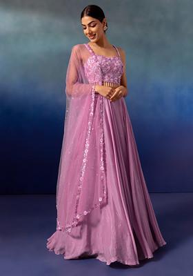 Mauve Lehenga Set With Sequin Embellished Blouse And Dupatta