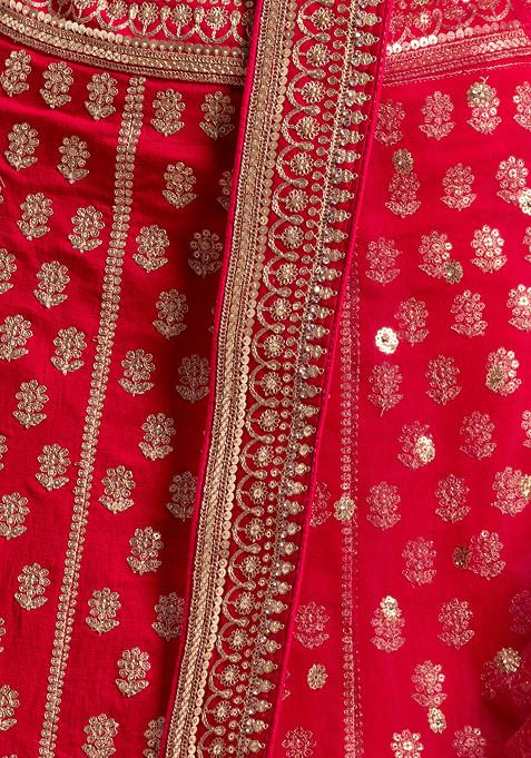 Buy Women Rani Pink Sequin Zari Embroidered Bridal Lehenga And Blouse ...