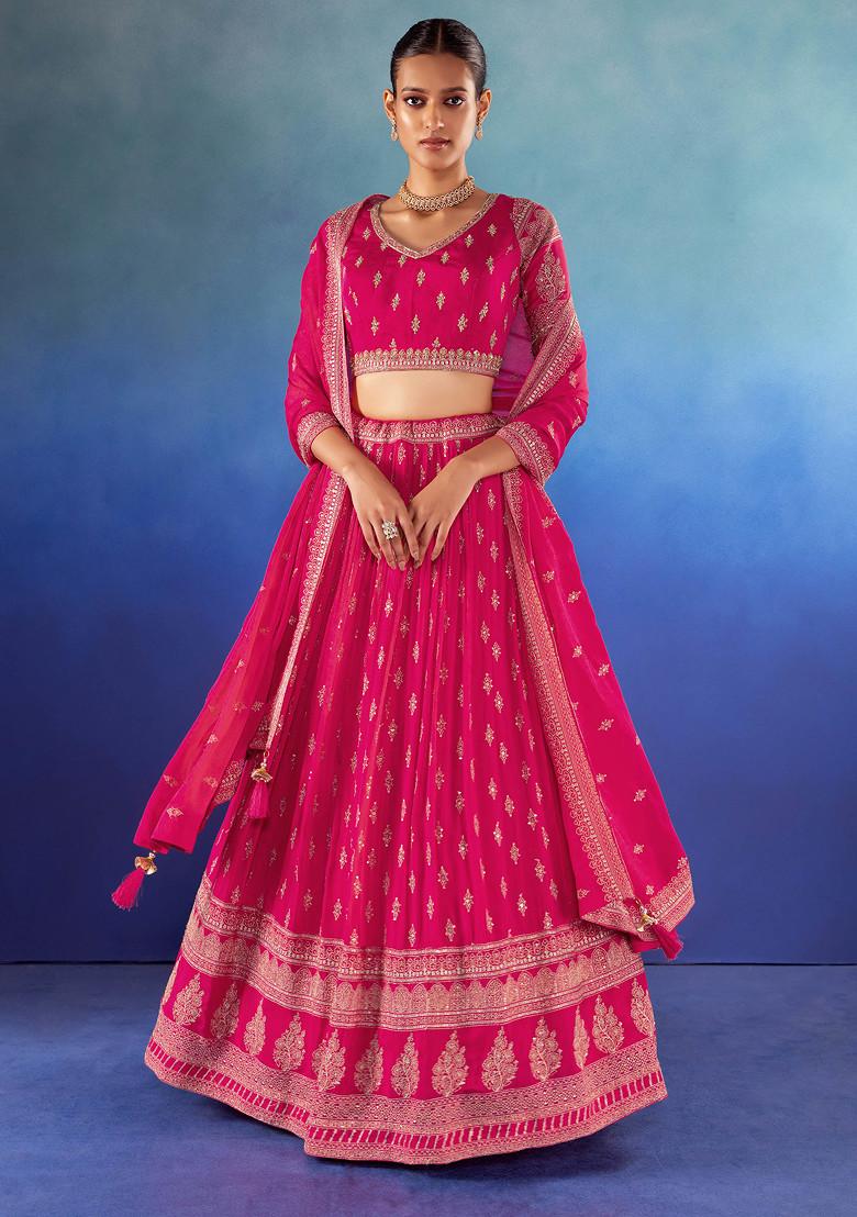 Yankita Kapoor Style Bright Pink Sequence Work Lehenga With Top