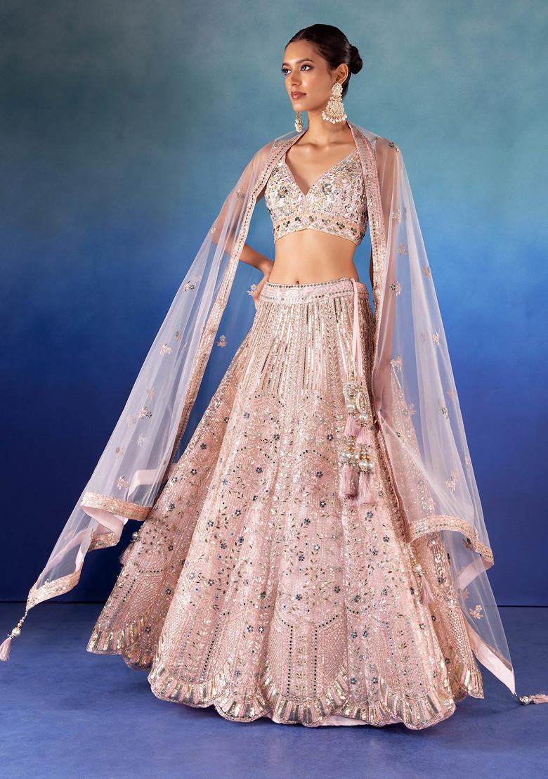 Buy Blue Lehenga And Blouse Raw Silk Dupatta Organza Bridal Set For Women  by Bindani by Jigar & Nikita Online at Aza Fashions.