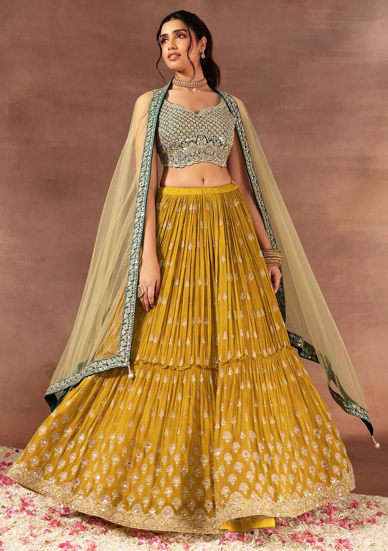 Lime Yellow Embroidered Lehenga Set Design by Anushree Reddy at Pernia's  Pop Up Shop 2024