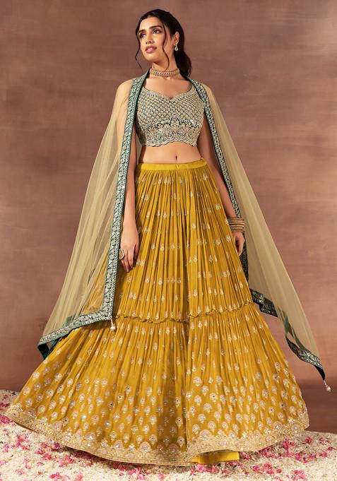 Shasan Gurung - Lehenga: Outer fabric yellow tiki net Inner yellow raw silk  Maroon raw silk blouse with contrast sky blue shawl | Facebook