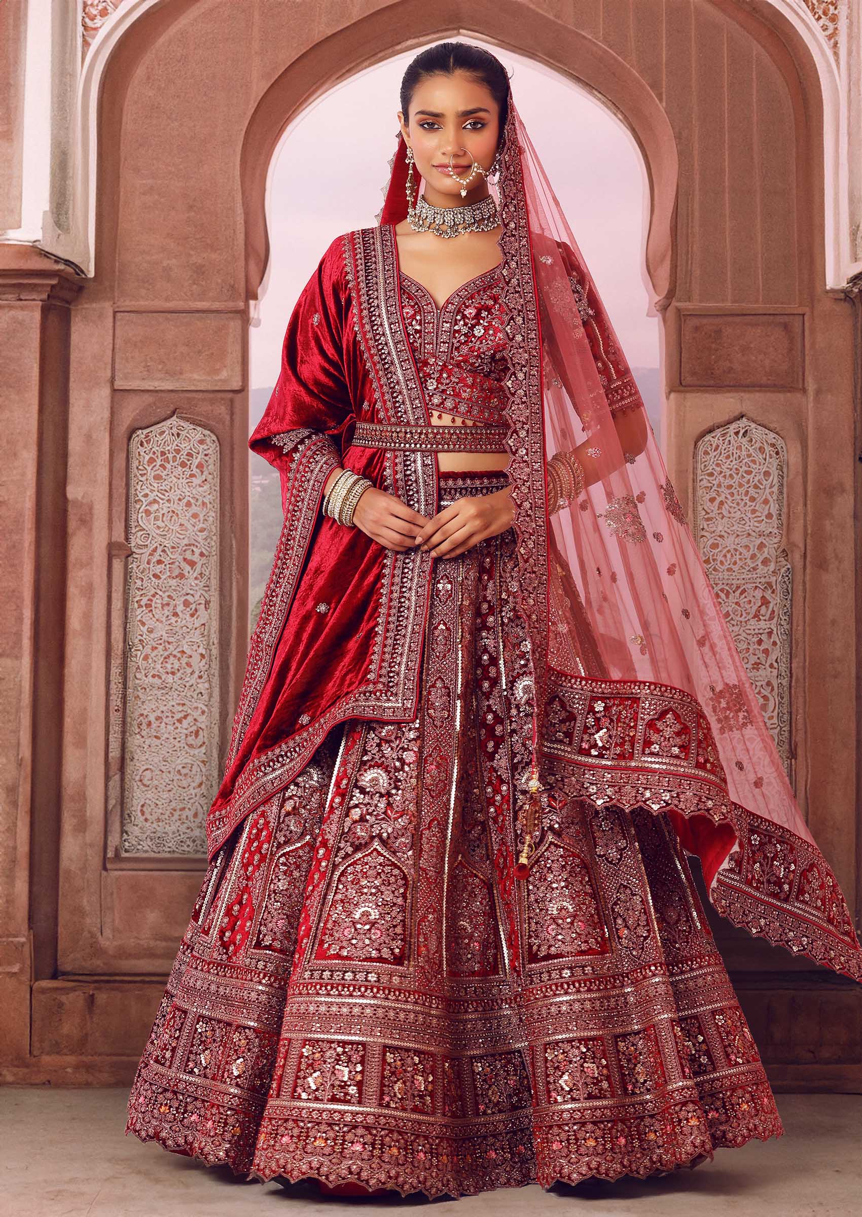 Buy Aditi Rao Hydari'S Red & Saffron Saflower Embroidered Lehenga With  Dupatta Online - RI.Ritu Kumar India Store View