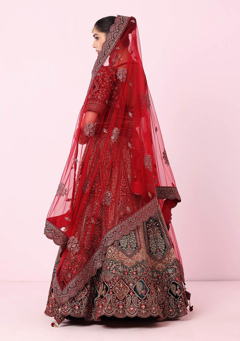 Hand Embellished Maroon Silk Lehenga Blouse Set with Net Dupatta Wedding & Occasion Wear - Buy main image 1