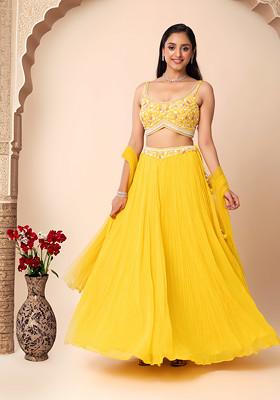 Yellow Lehenga Set With Thread Embellished Blouse And Dupatta