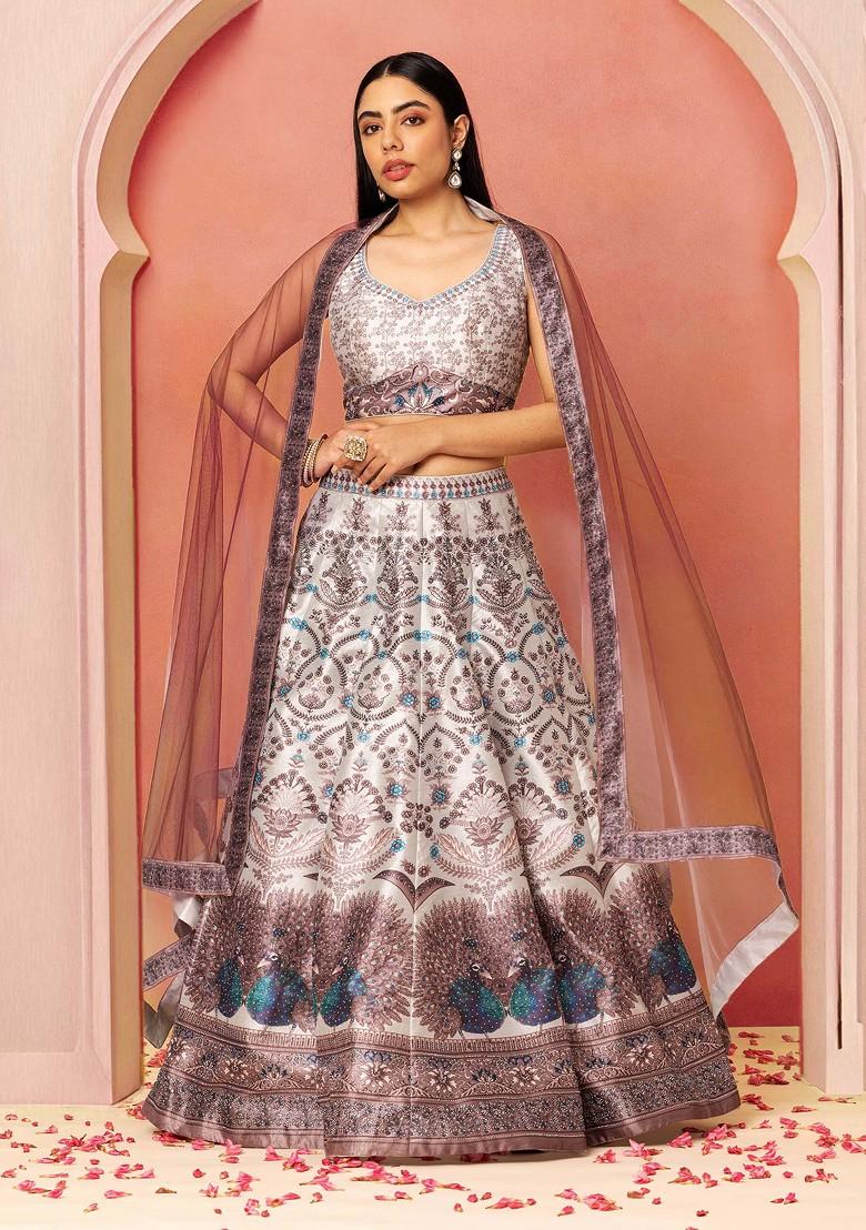 Grey Embroidered Velvet Lehenga With Dupatta - The Fashion Attire - 2777334