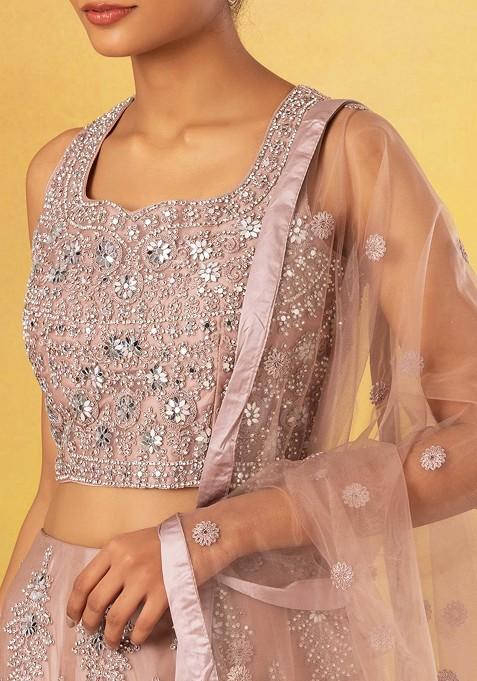 Elegant Mauve Pink Lehenga Set with Sequins Embroidery Includes Blouse & Dupatta main image 0