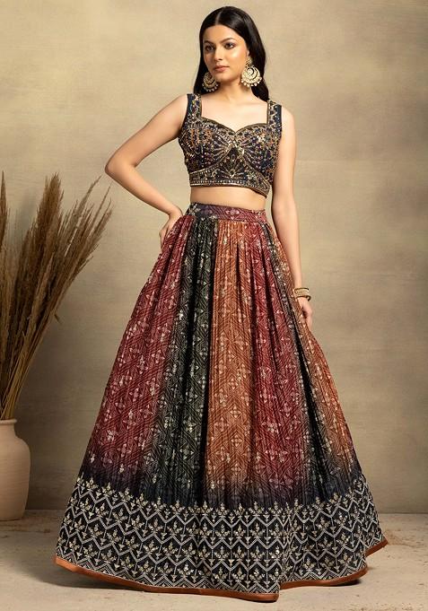 Navy Blue Sequin Embroidered Lehenga with Cap-Sleeve Blouse!