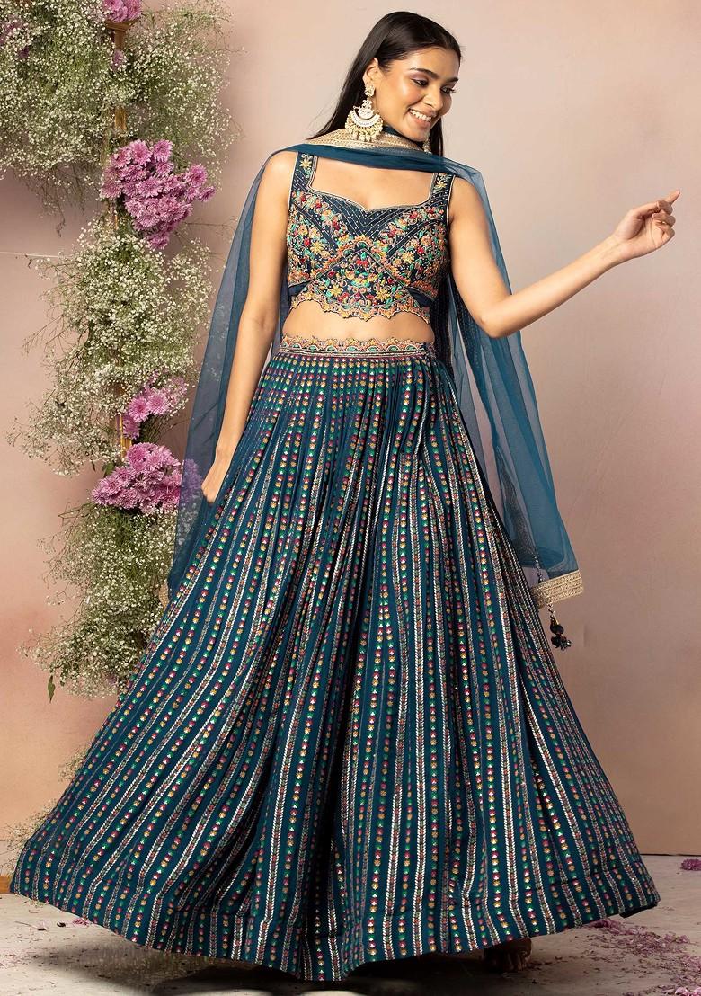 Buy Hand Embroidered Raw Silk Crop Top Brocade Kalidar Lehenga Online in  India - Etsy