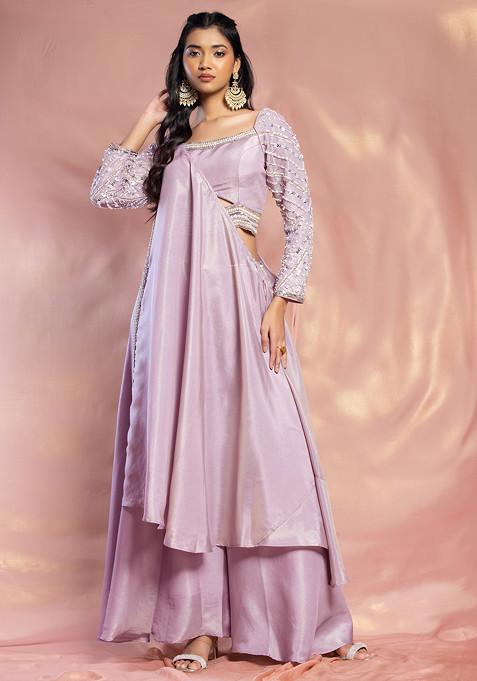 Lilac Lehenga Set With Sequin Embellished Blouse And Jacket