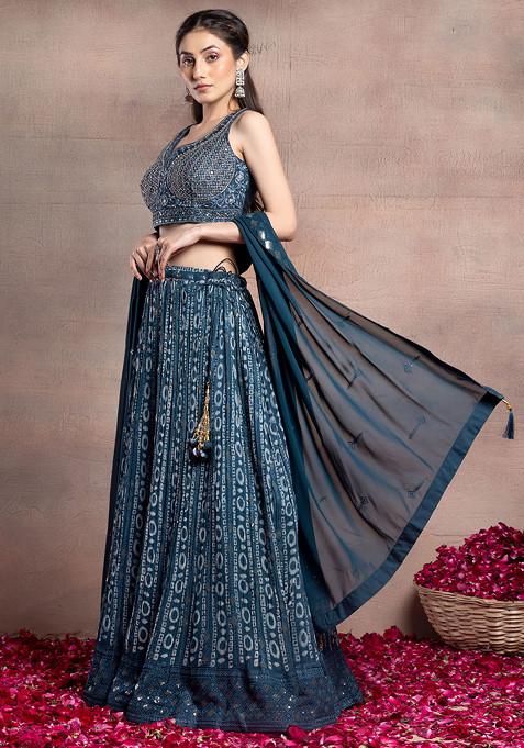 Teal Blue Printed Dupatta main image 1