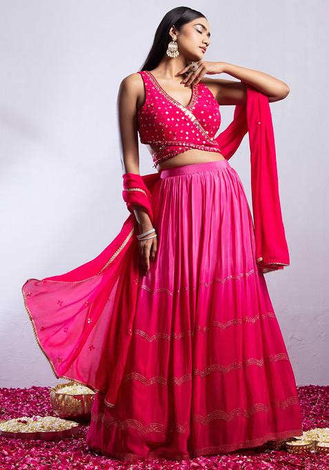 Pink Sequin Work Lehenga Set With Sequin Embellished Blouse And Dupatta
