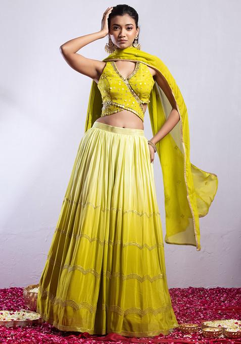 Green Sequin Embellished Lehenga Set With Sequin Mirror Embellished Blouse And Dupatta