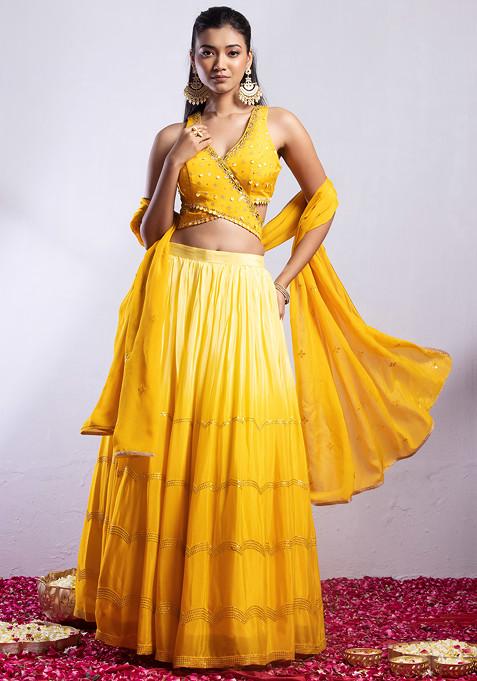 Yellow Sequin Embellished Lehenga Set With Sequin Mirror Embellished Blouse And Dupatta
