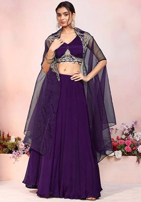 Purple Lehenga Set With Zari Sequin Hand Embroidered Blouse And Jacket
