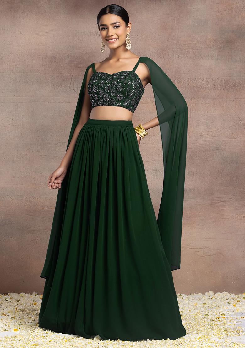 Buy Women Emerald Green Lehenga Set With Swarovski Hand Embroidered ...