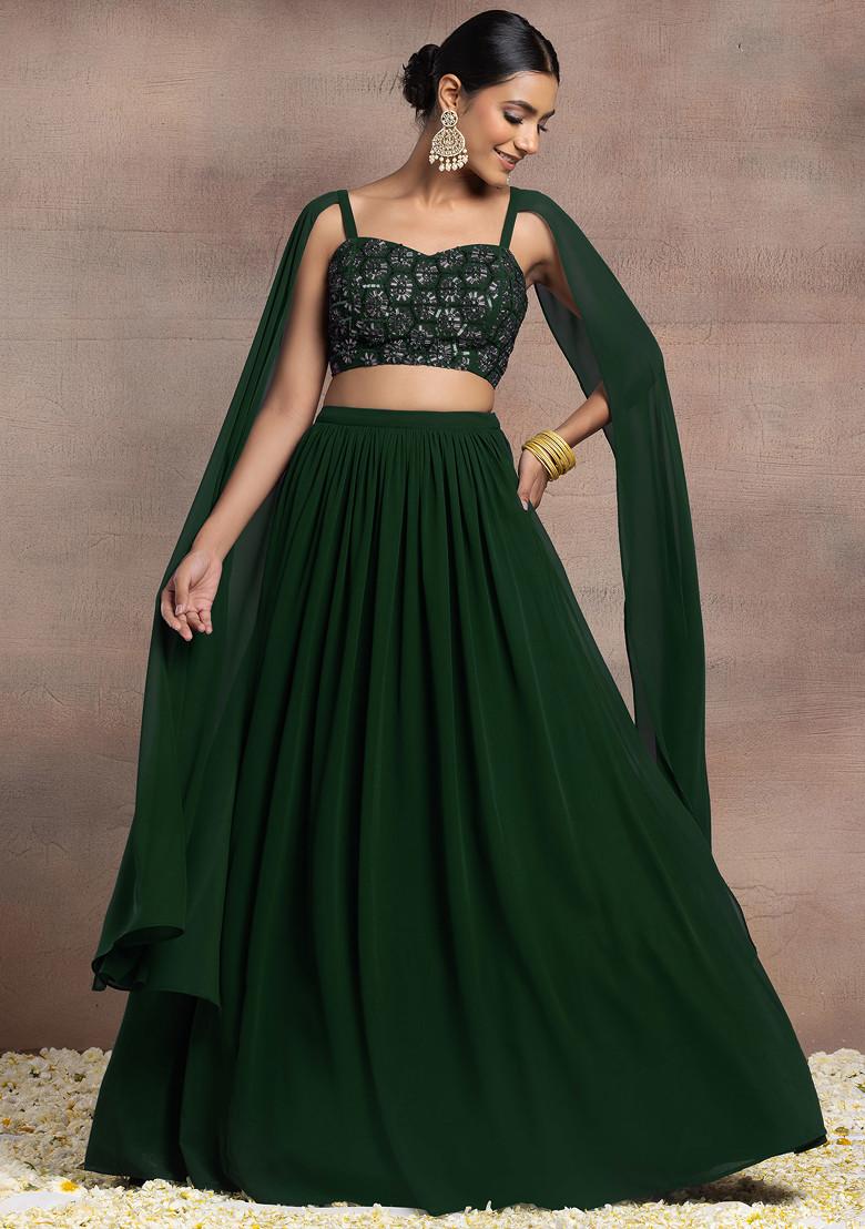 Buy Women Emerald Green Lehenga Set With Swarovski Hand Embroidered ...