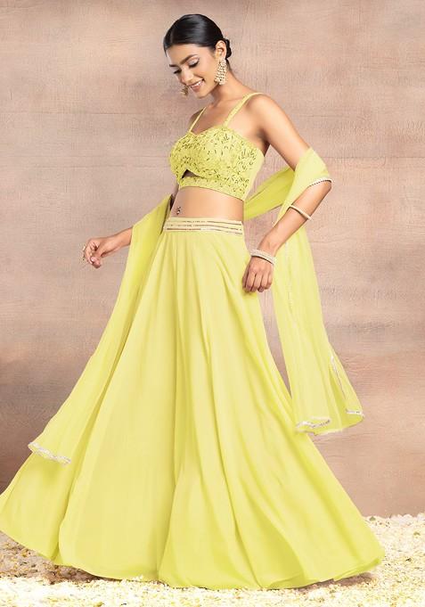 Yellow Lehenga Set With Sequin Dori Hand Embroidered Blouse And Dupatta