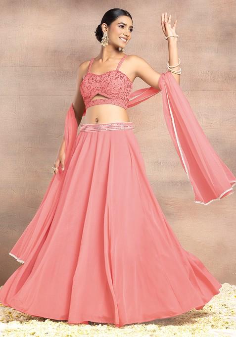 Dusty Rose Lehenga Set With Sequin Dori Hand Embroidered Blouse And Dupatta