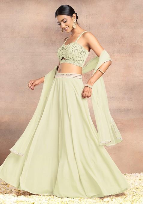 Ivory Lehenga Set With Sequin Dori Hand Embroidered Blouse And Dupatta