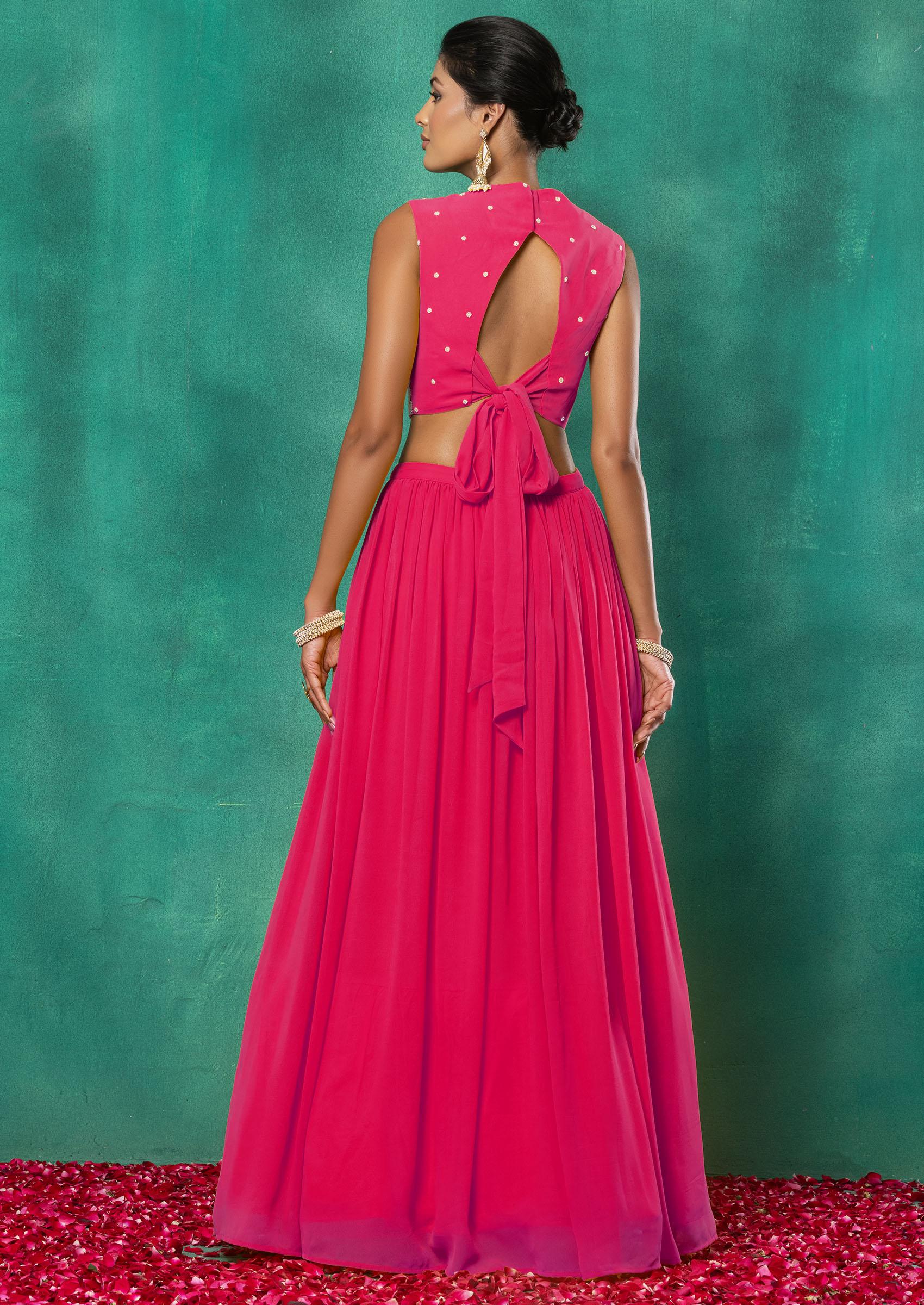 Buy Women Hot Pink Lehenga Set With Floral Sequin Hand