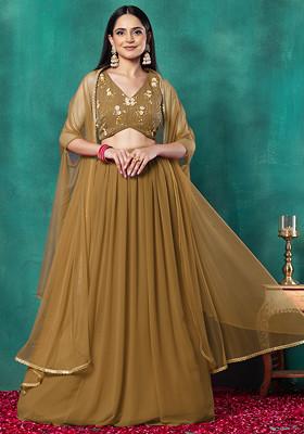 Brown Lehenga Set With Floral Sequin Bead Hand Embroidered Blouse And Dupatta