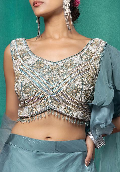 Sea Green Lehenga with Blouse and Dupatta main image 0