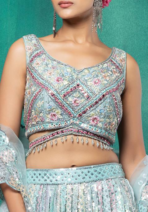 Sea Green Lehenga with Blouse and Dupatta main image 1