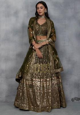 Green Embellished Lehenga Set With Sequin Embellished Blouse And Dupatta