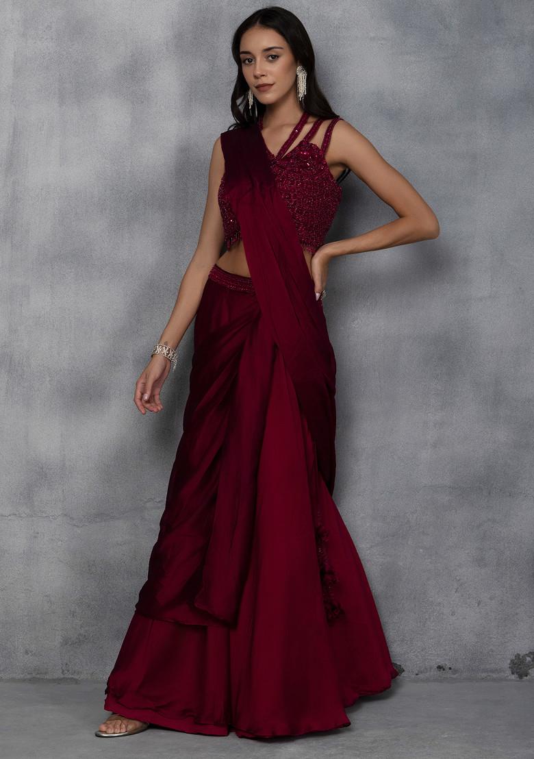 Maroon Lehenga Set With Sequin Embellished Blouse And Dupatta