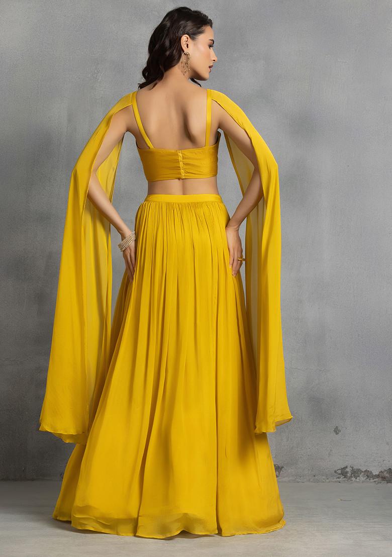 Mustard Yellow Lehenga Set With Floral Sequin Cutdana Hand Embroidered Blouse