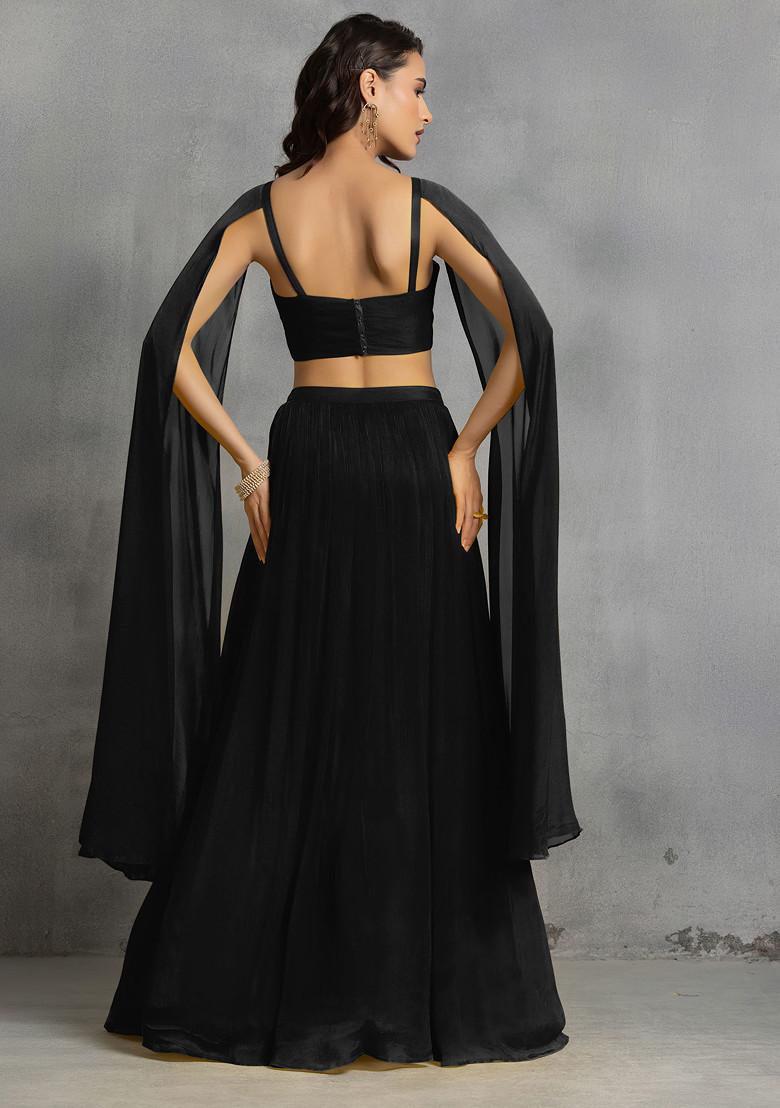 Black Lehenga Set With Floral Sequin Cutdana Hand Embroidered Blouse
