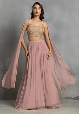 Light Pink Lehenga Set With Floral Sequin Cutdana Hand Embroidered Blouse