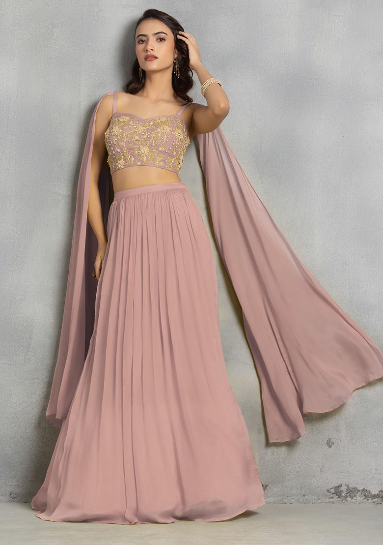 Light Pink Lehenga Set With Floral Sequin Cutdana Hand Embroidered Blouse