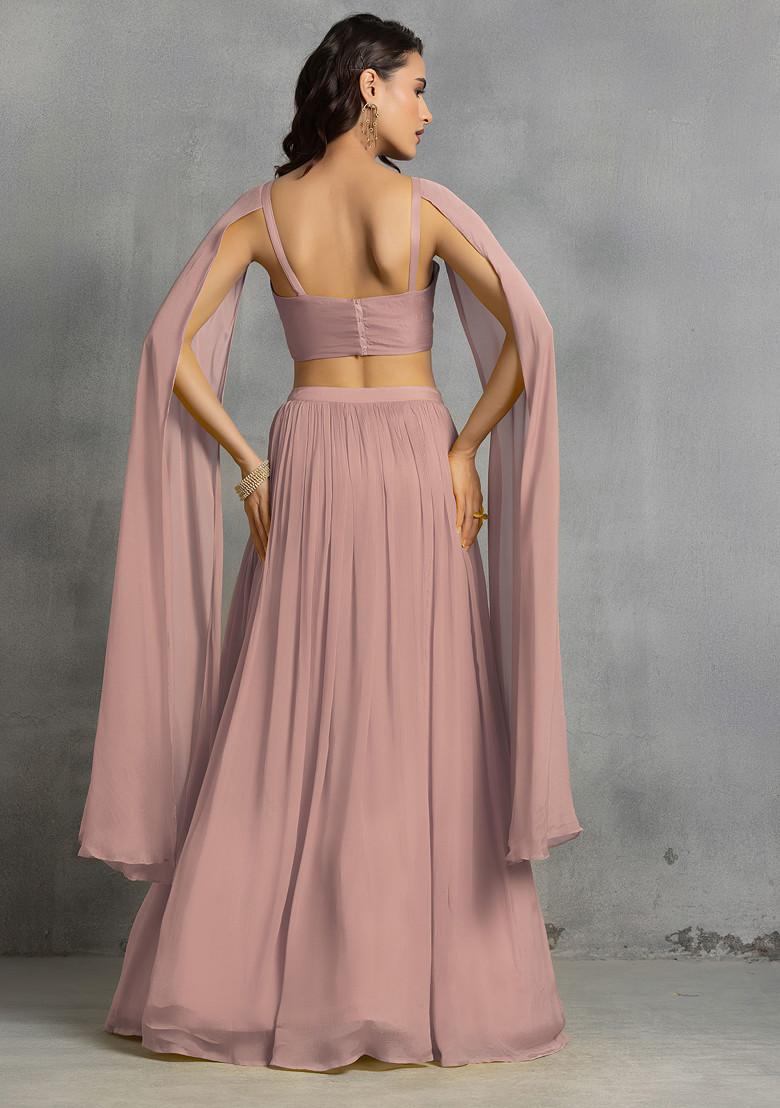 Light Pink Lehenga Set With Floral Sequin Cutdana Hand Embroidered Blouse