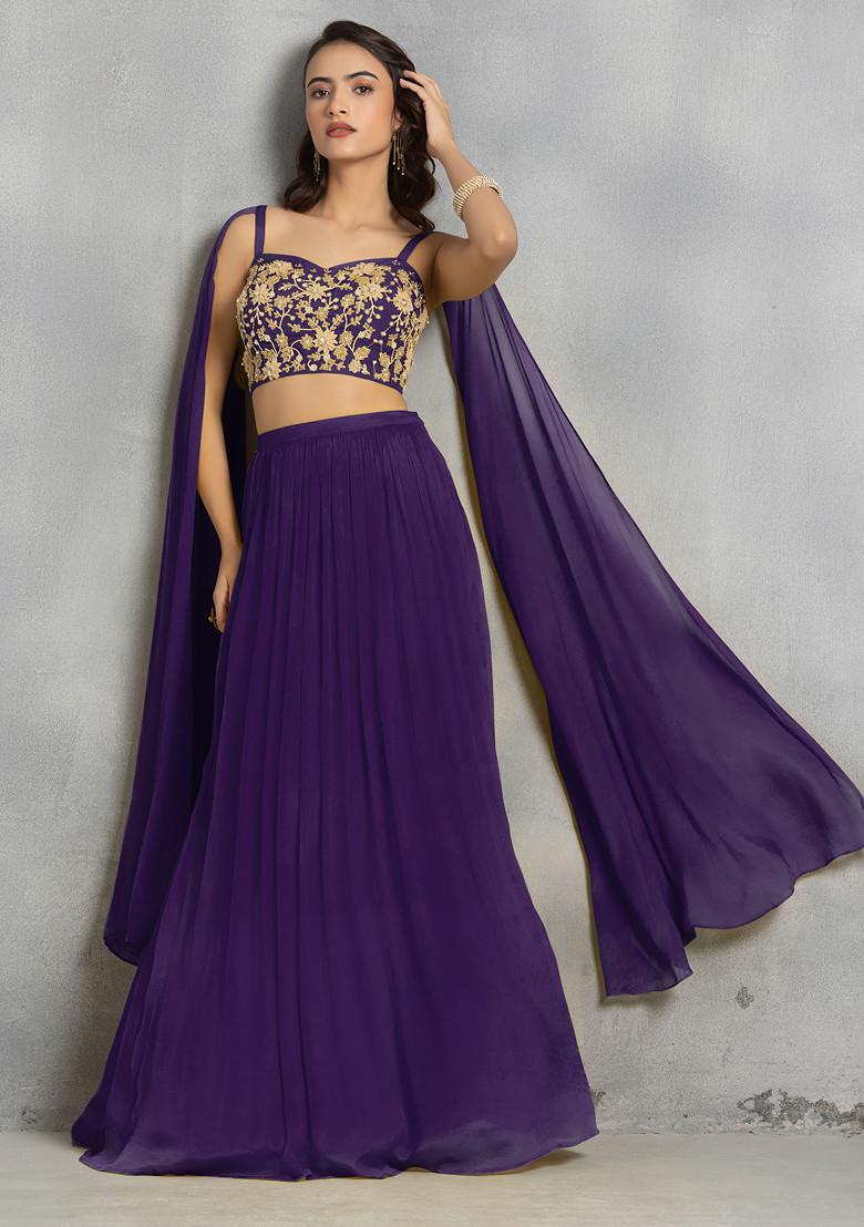 Purple Lehenga Set With Floral Sequin Cutdana Hand Embroidered Blouse