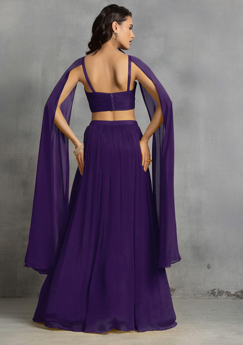 Purple Lehenga Set With Floral Sequin Cutdana Hand Embroidered Blouse