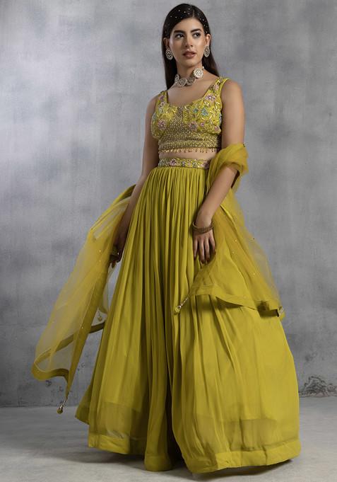 Yellow Lehenga Set With Sequin Bead Embellished Blouse And Dupatta