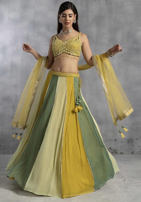 Yellow Lehenga Set With Mirror Embellished Blouse And Dupatta